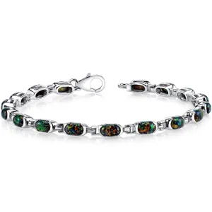 Black Opal Tennis Bracelet Sterling Silver Oval Cut 4.75 Carats