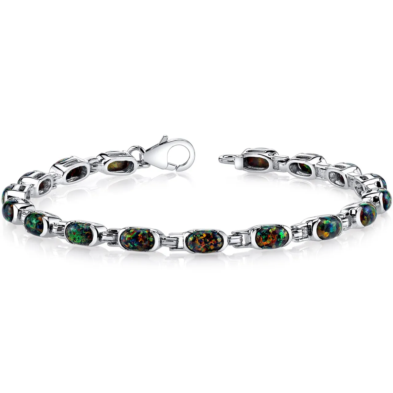 Black Opal Tennis Bracelet Sterling Silver Oval Cut 4.75 Carats