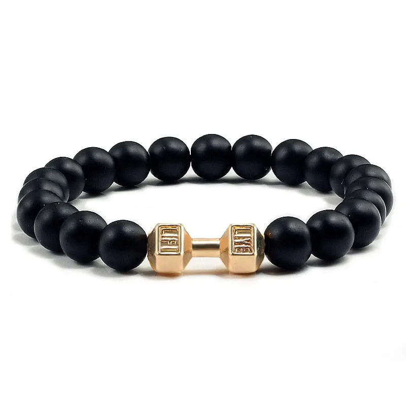 Black Volcanic Lava Stone Dumbbell Bracelet