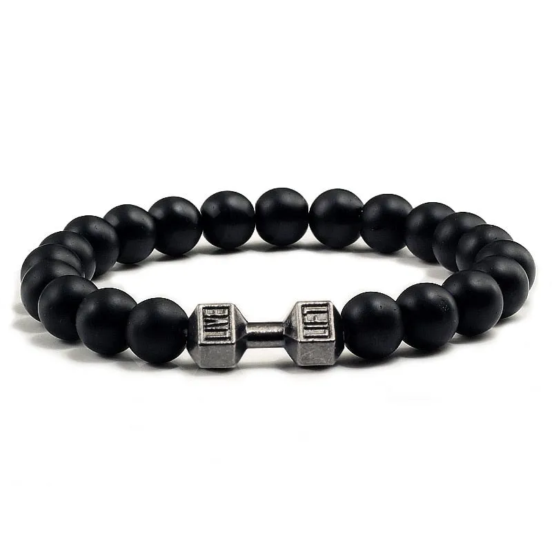 Black Volcanic Lava Stone Dumbbell Bracelet