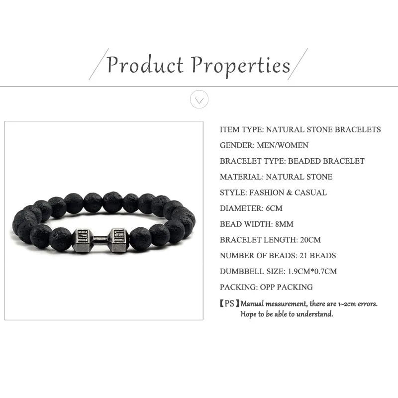 Black Volcanic Lava Stone Dumbbell Bracelet