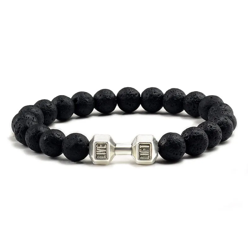 Black Volcanic Lava Stone Dumbbell Bracelet