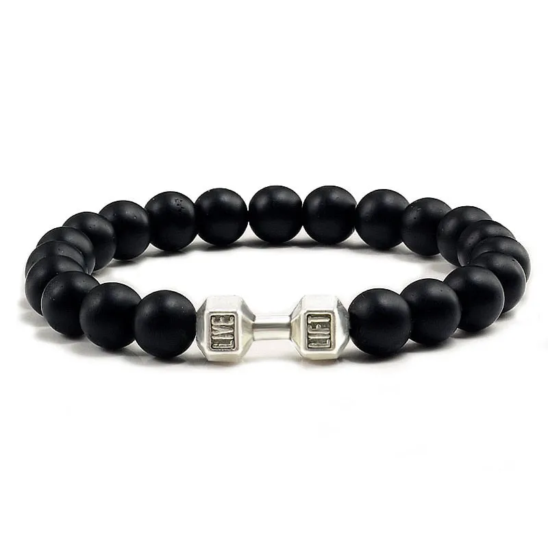Black Volcanic Lava Stone Dumbbell Bracelet