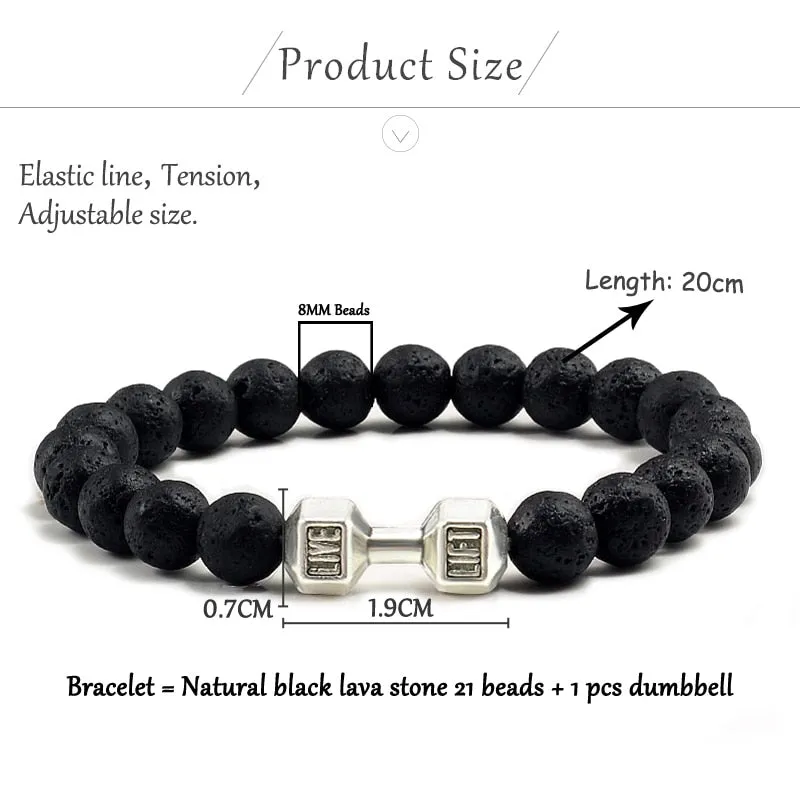 Black Volcanic Lava Stone Dumbbell Bracelet