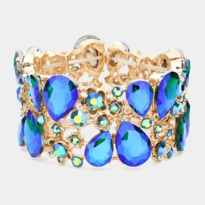 Blue AB Crystal Teardrop Floral Stretch Bracelet   |  624251