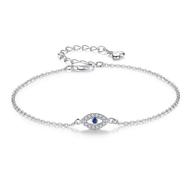 Blue Gemstone Eye Bracelet 925 Sterling Silver for Women Adjustable Jewelry