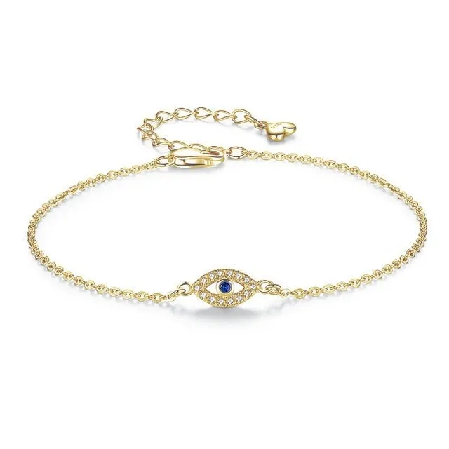 Blue Gemstone Eye Bracelet 925 Sterling Silver for Women Adjustable Jewelry