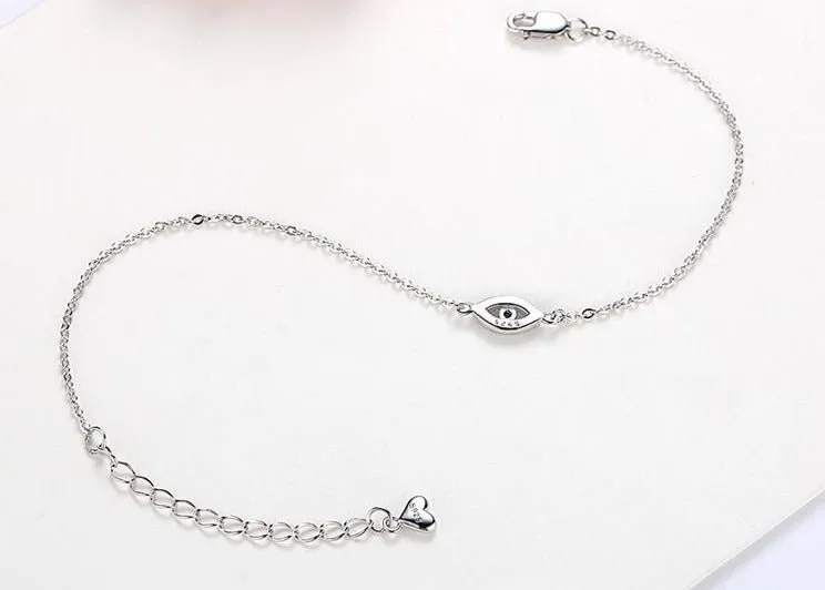 Blue Gemstone Eye Bracelet 925 Sterling Silver for Women Adjustable Jewelry