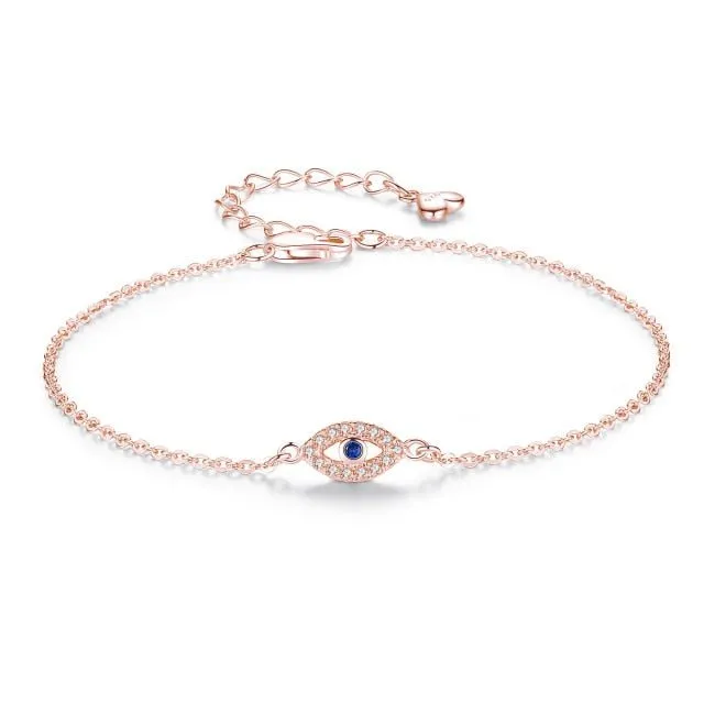 Blue Gemstone Eye Bracelet 925 Sterling Silver for Women Adjustable Jewelry