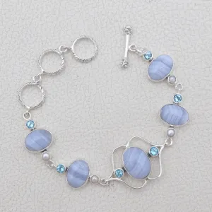 Blue Lace Agate Silver Bracelet