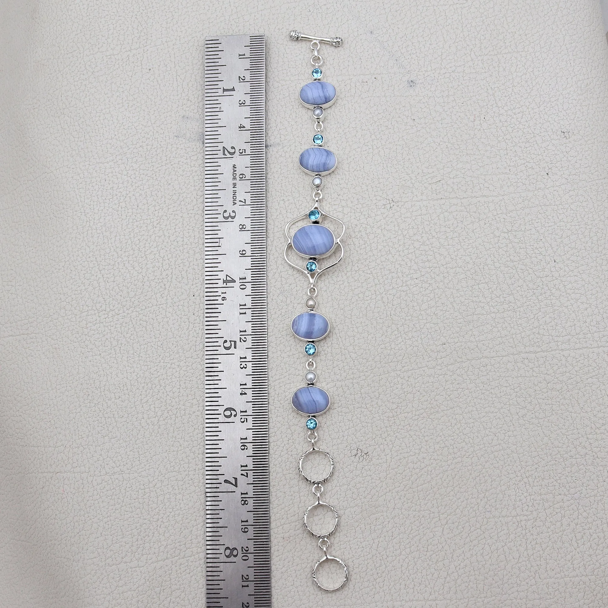 Blue Lace Agate Silver Bracelet