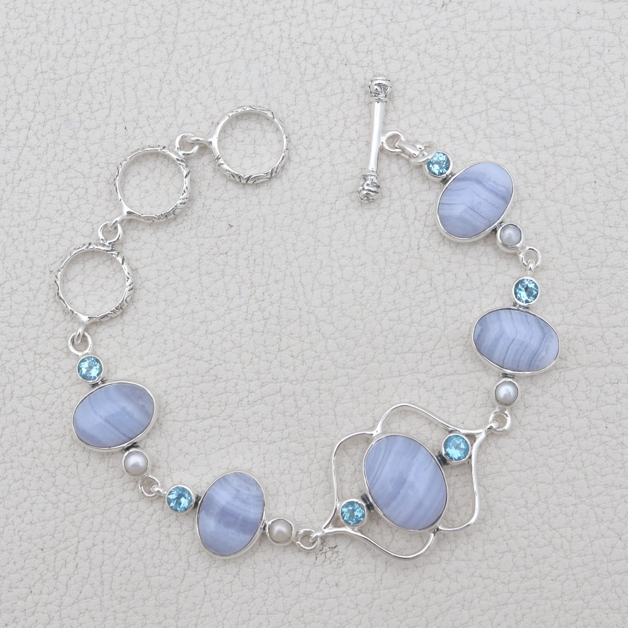 Blue Lace Agate Silver Bracelet