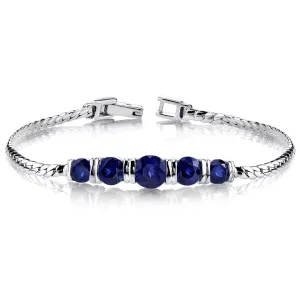 Blue Sapphire 5-Stone Bracelet Sterling Silver Round Shape 5 Carats