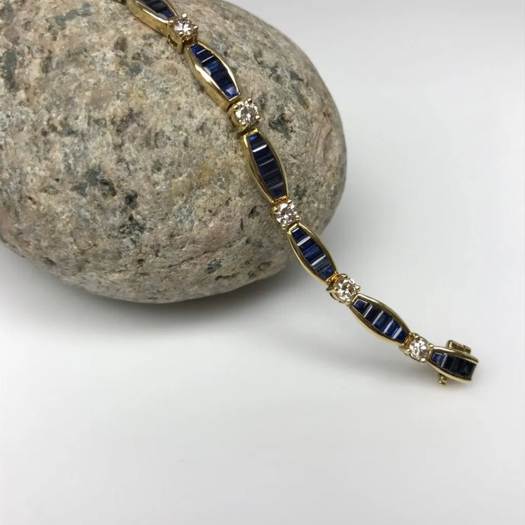 Blue Sapphire and Diamond Tennis Bracelet