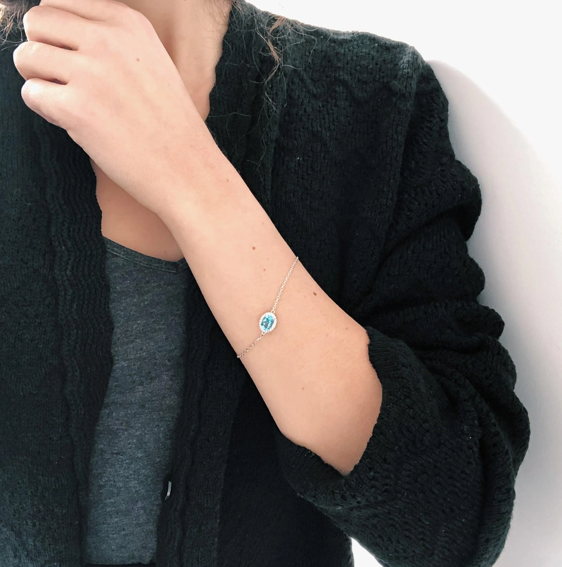 Blue Topaz Bracelet | 925 Sterling Silver | Cubic Zirconia Side Stones