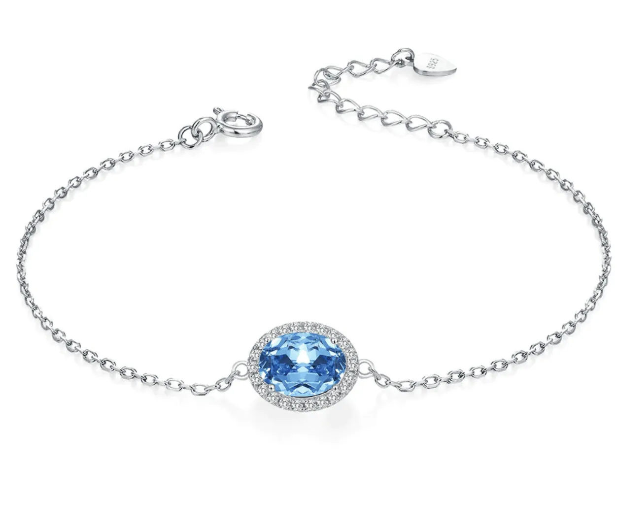 Blue Topaz Bracelet | 925 Sterling Silver | Cubic Zirconia Side Stones