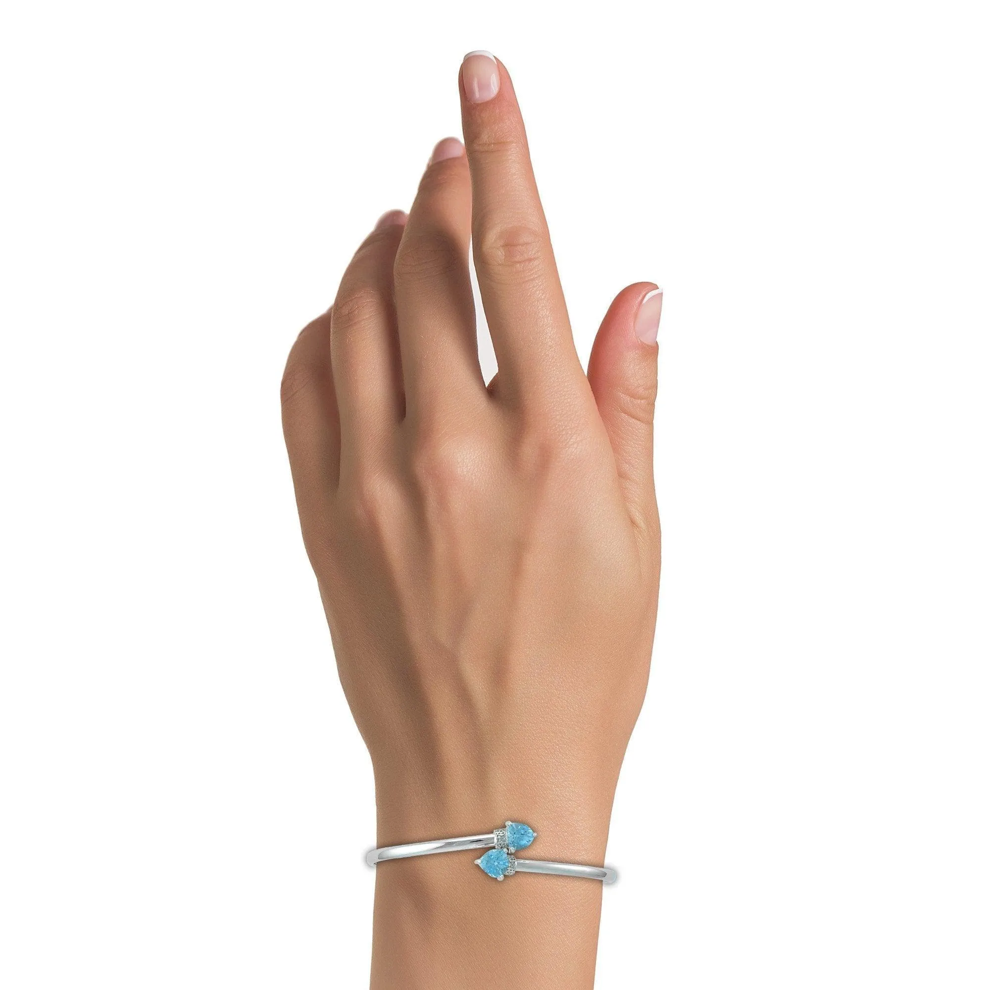 Blue Topaz Bracelet - Flex Bangle with Blue Topaz and Diamond in Silver
