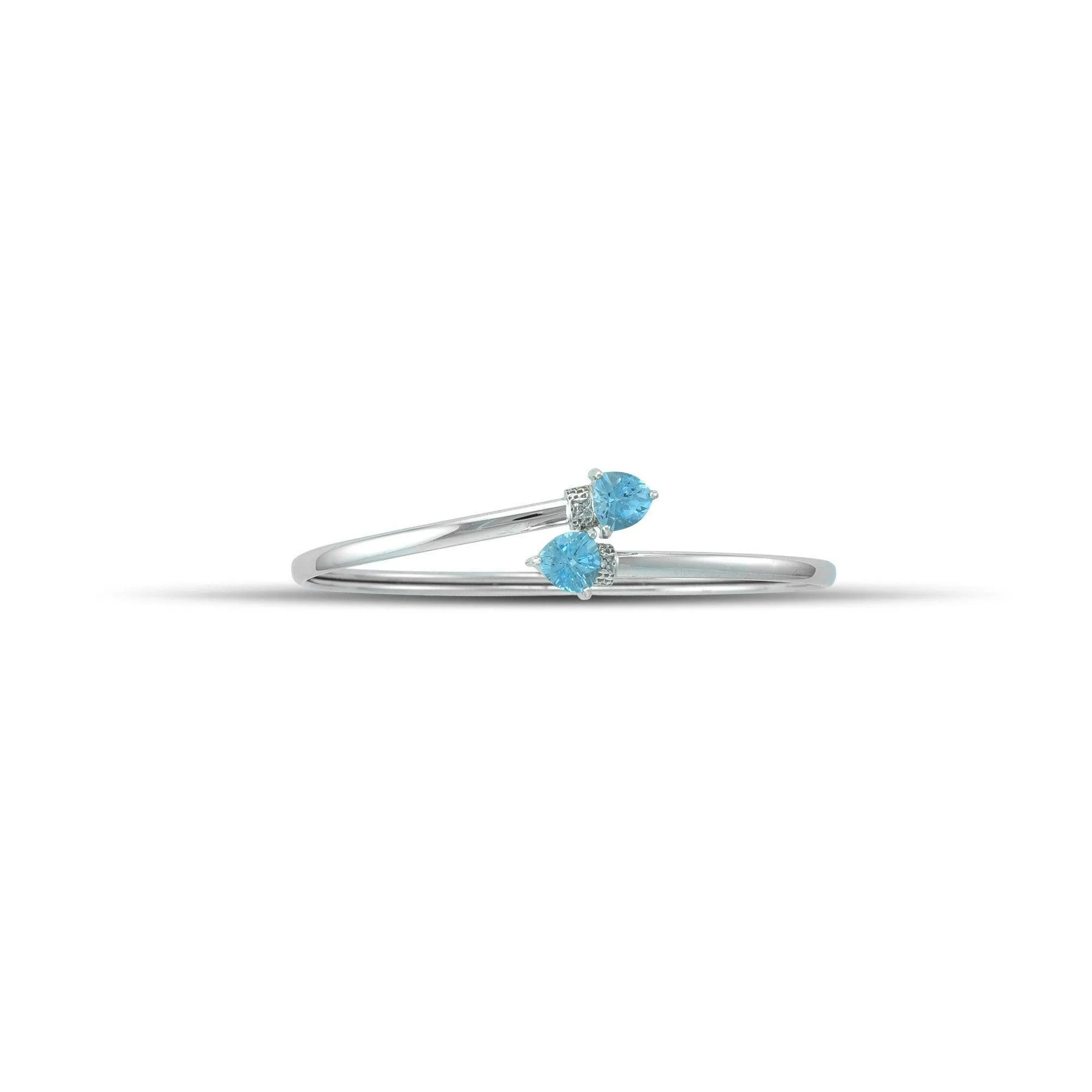 Blue Topaz Bracelet - Flex Bangle with Blue Topaz and Diamond in Silver