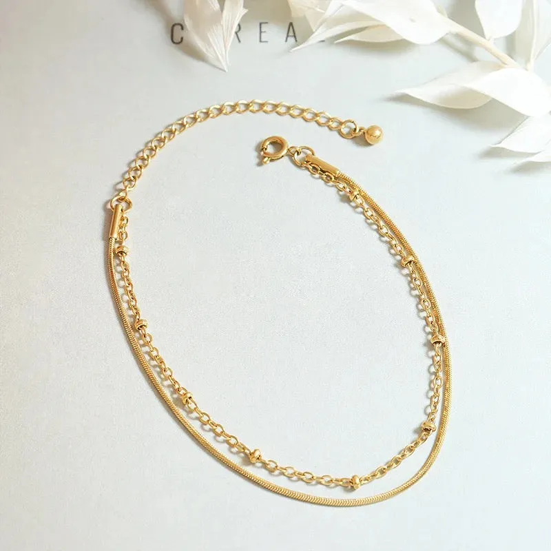 Boho & Mala Double Fine Gold Plated Stainless Steel Bracelet