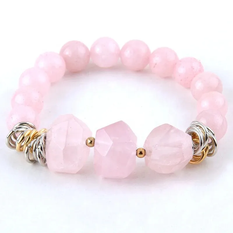 Boho & Mala Rose Quartz Stone Beaded Bracelet