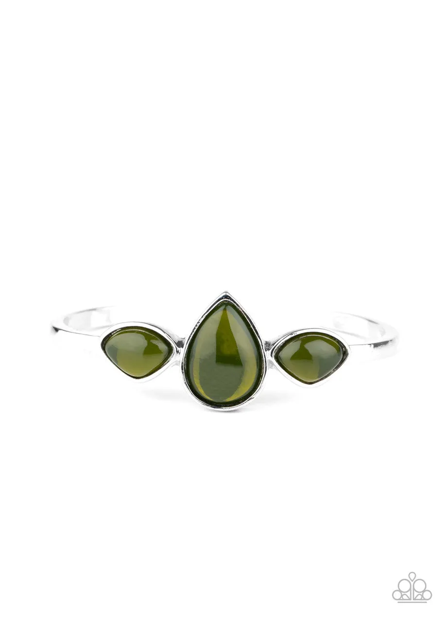 Boho Beach Babe - Green - Glassy Teardrop Bead Paparazzi Cuff Bracelet