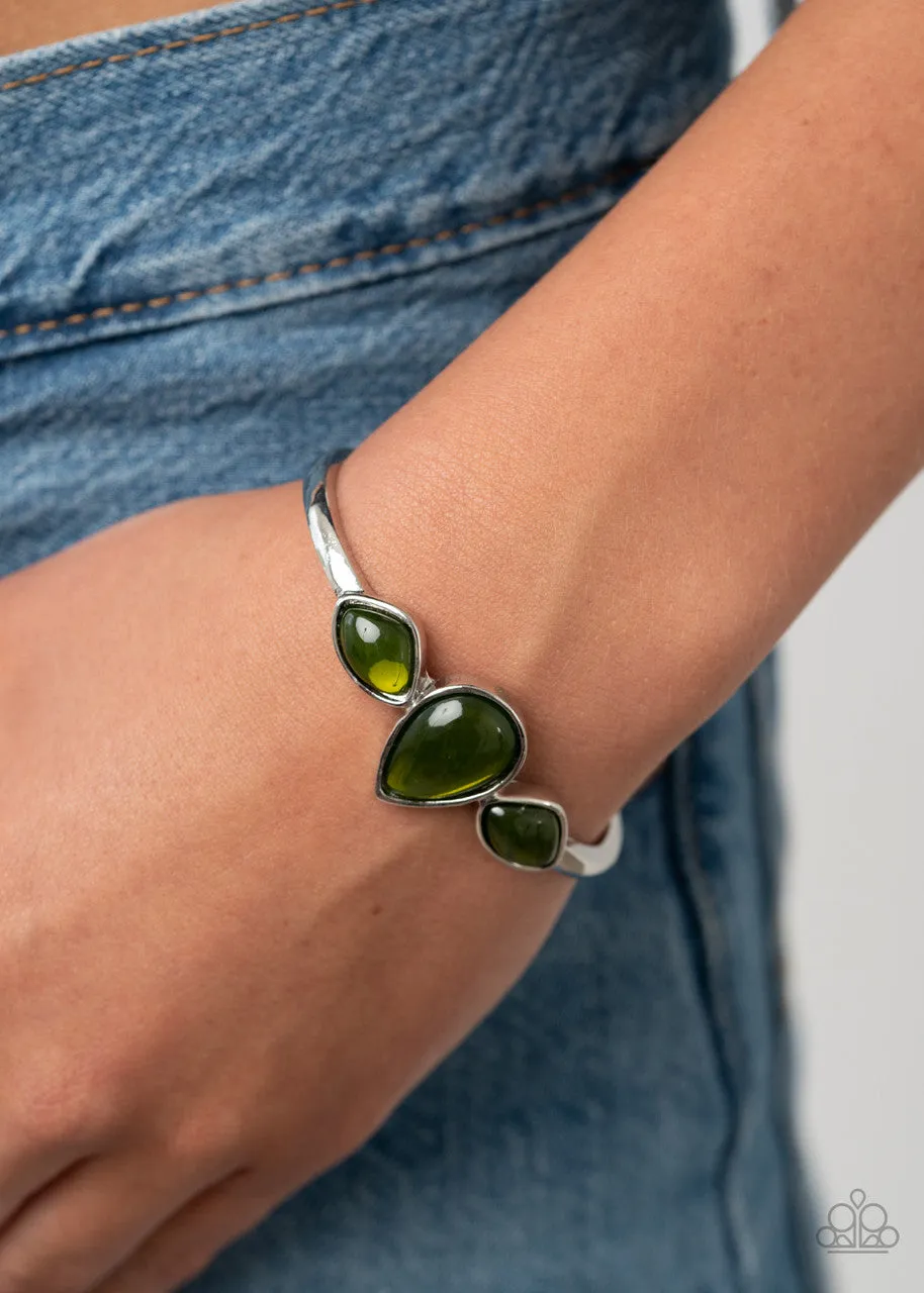 Boho Beach Babe - Green - Glassy Teardrop Bead Paparazzi Cuff Bracelet