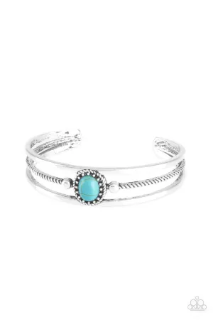 Borderline Borderland - Blue - Oval Turquoise Stone Paparazzi Cuff Bracelet