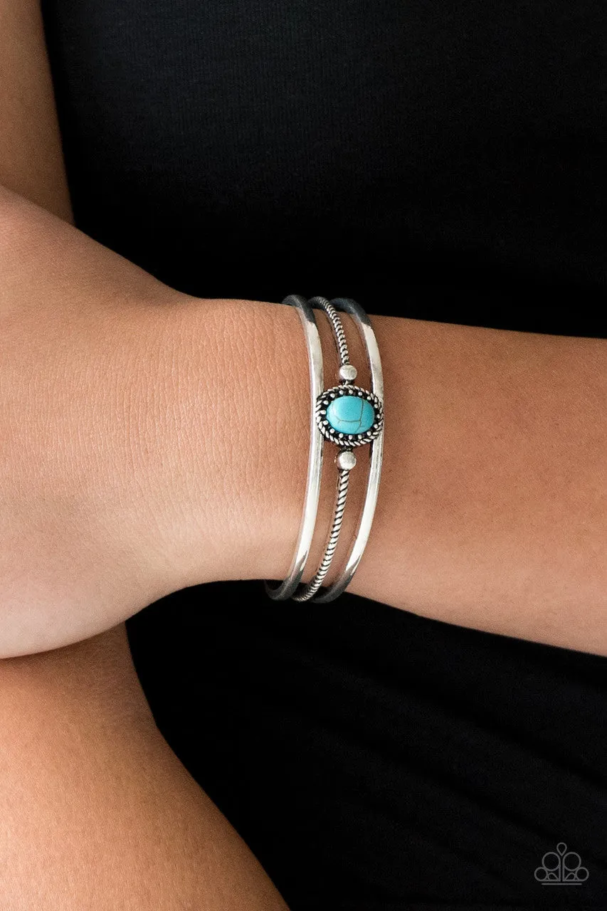 Borderline Borderland - Blue - Oval Turquoise Stone Paparazzi Cuff Bracelet
