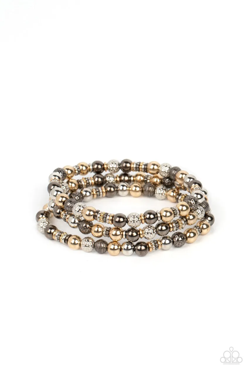 Boundless Boundaries - Multi - Mixed Metal Gold, Silver, Gunmetal Bead Paparazzi Stretchy Bracelet