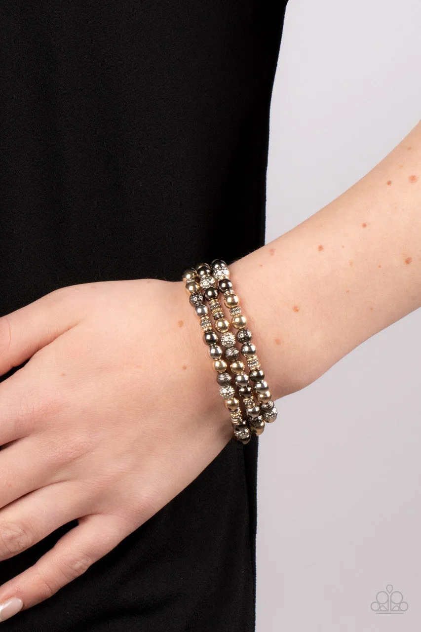 Boundless Boundaries - Multi - Mixed Metal Gold, Silver, Gunmetal Bead Paparazzi Stretchy Bracelet