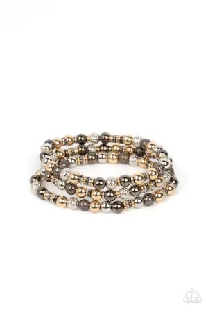 Boundless Boundaries - Multi - Mixed Metal Gold, Silver, Gunmetal Bead Paparazzi Stretchy Bracelet