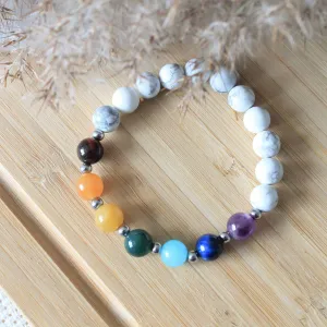 Bracelet 7 chakras en pierres semi-précieuses et howlite mat