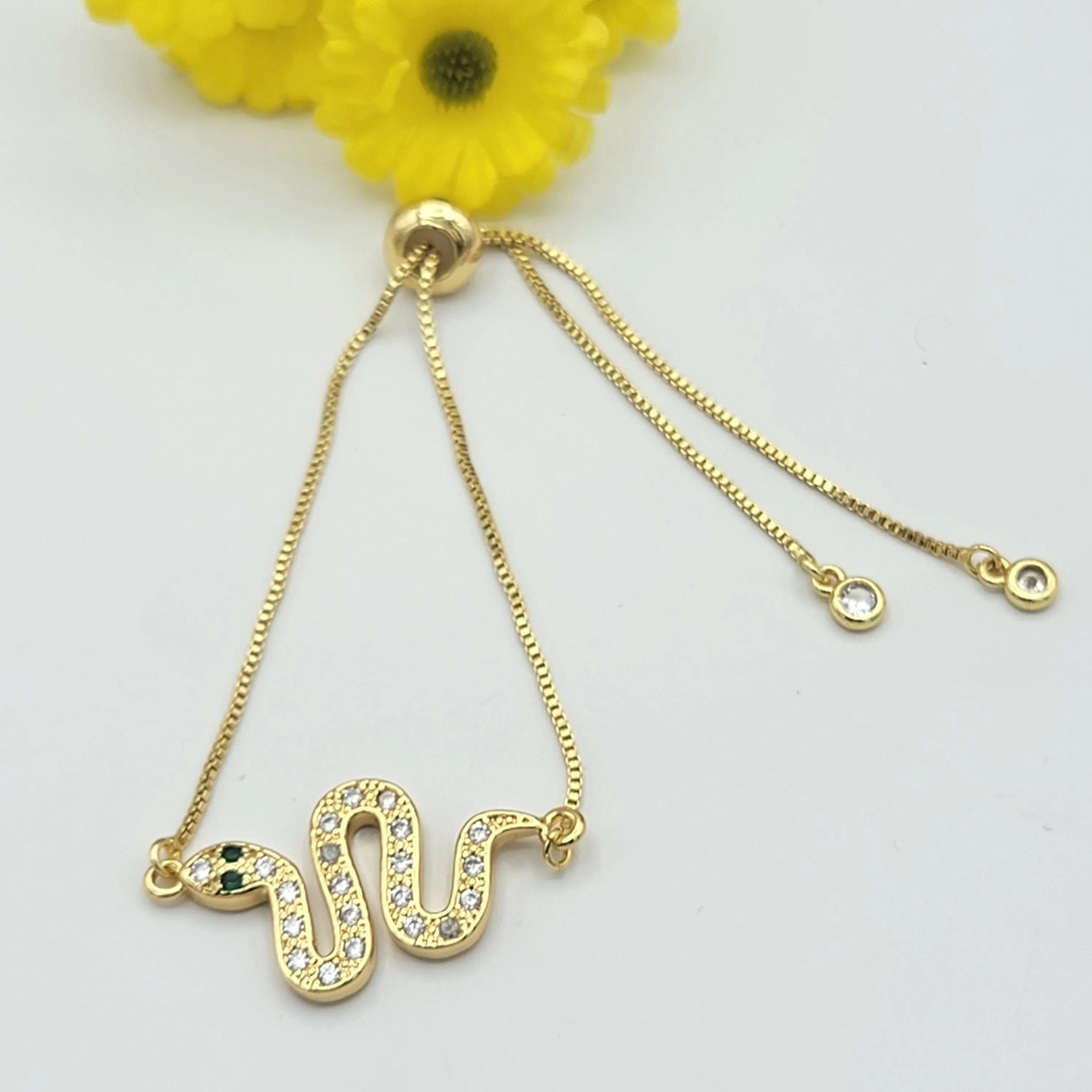 Bracelets - 14K Gold Plated. Snake Adjustable Bracelet.
