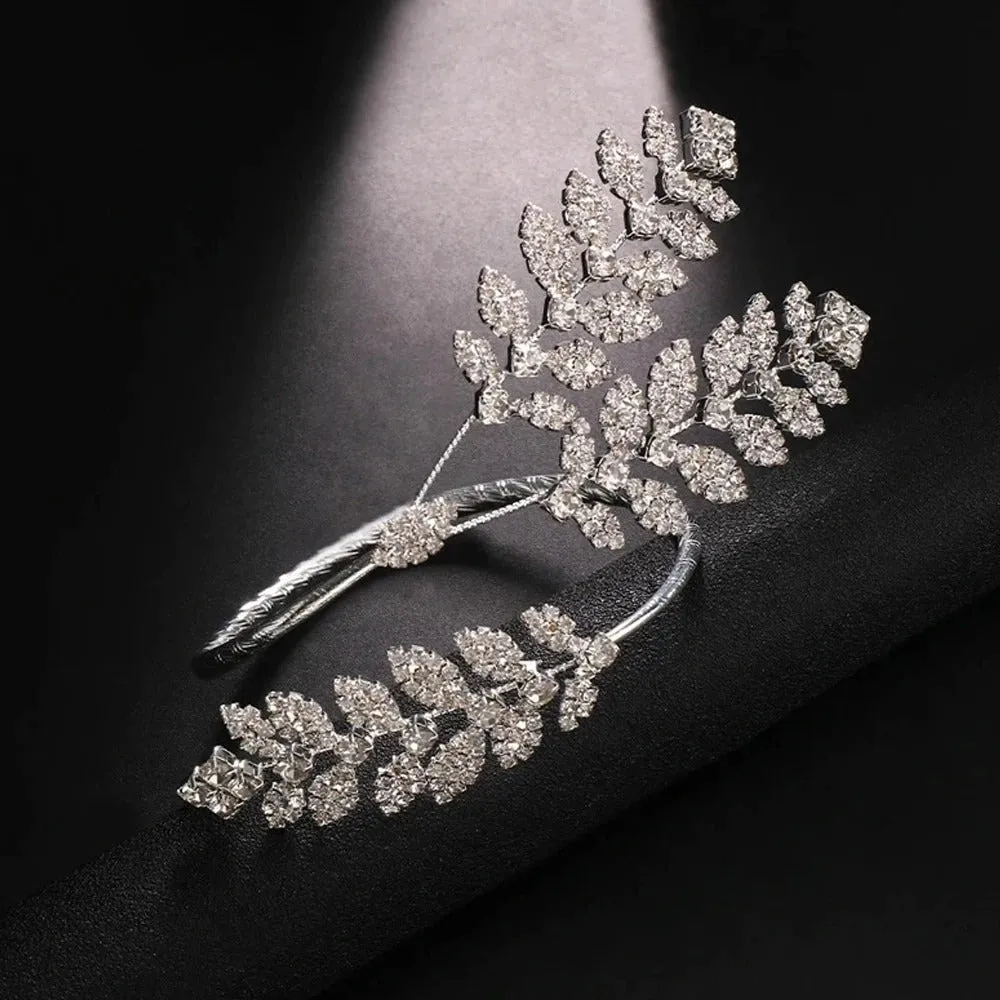 Bridal Rhinestone Leaf Cuff Bracelet