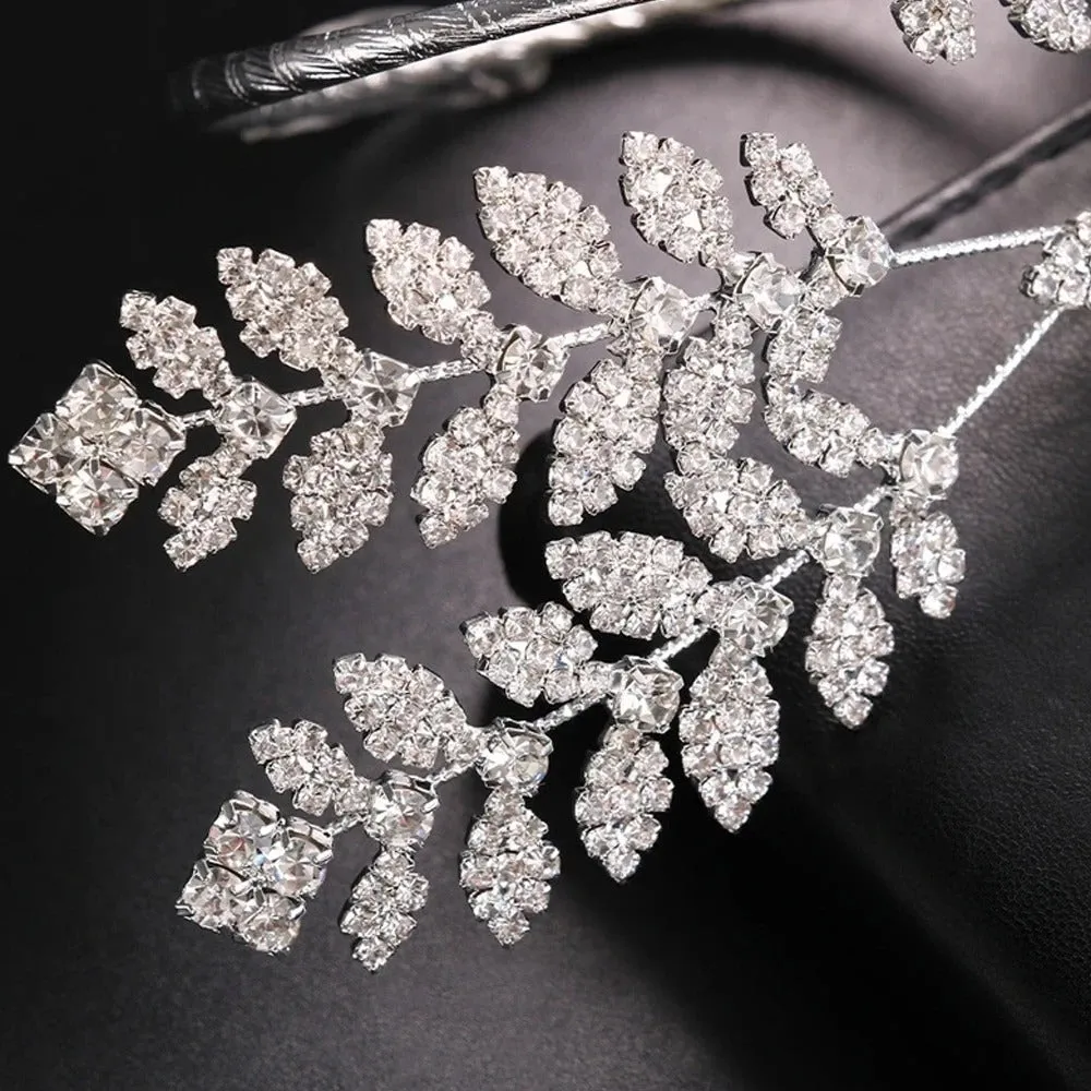 Bridal Rhinestone Leaf Cuff Bracelet