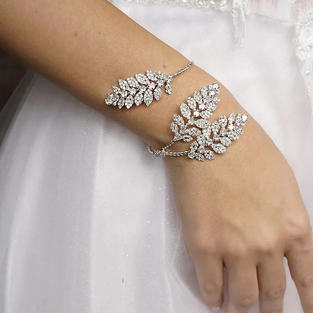 Bridal Rhinestone Leaf Cuff Bracelet