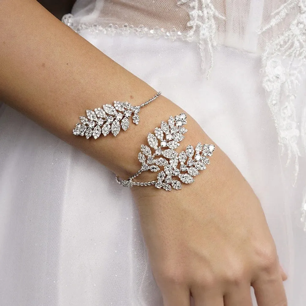 Bridal Rhinestone Leaf Cuff Bracelet