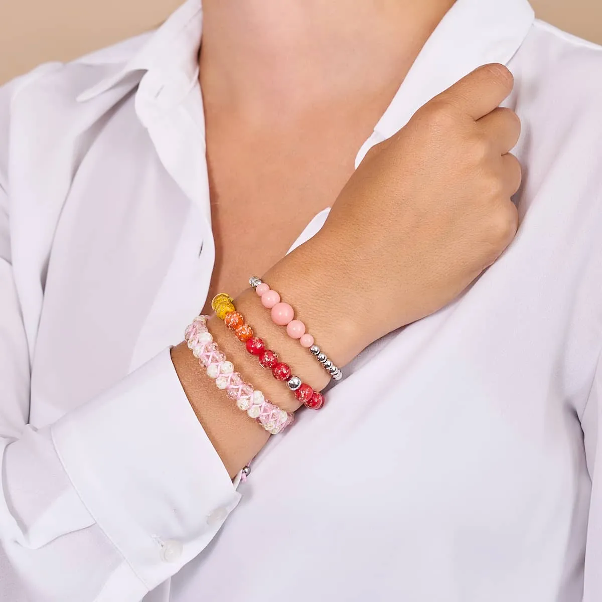 Bubblegum Dream | Rosewater x Ivory | Double Firefly Glass Bracelet