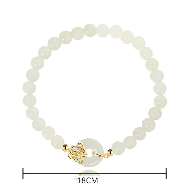 Buddha Stones 925 Sterling Silver Natural Hetian Jade Autumn Chrysanthemum Peace Buckle Prosperity Bracelet