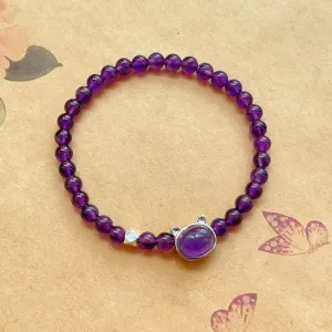 Buddha Stones Amethyst Faceless Cat Balance Bracelet