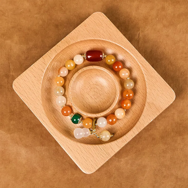 Buddha Stones Golden Silk Jade Beads Gourd Wealth Luck Bracelet
