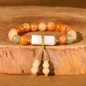 Buddha Stones Golden Silk Jade Beads Gourd White Crystal Wealth Luck Bracelet