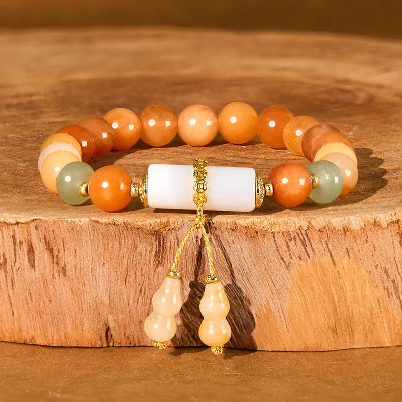 Buddha Stones Golden Silk Jade Beads Gourd White Crystal Wealth Luck Bracelet