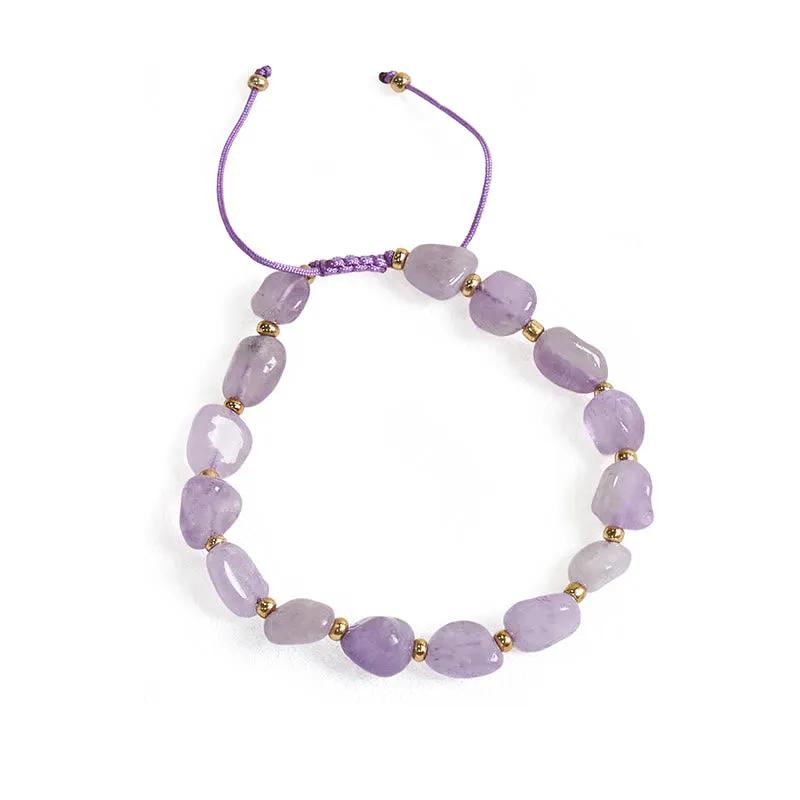 Buddha Stones Irregular Shape Amethyst Braid String Balance Bracelet