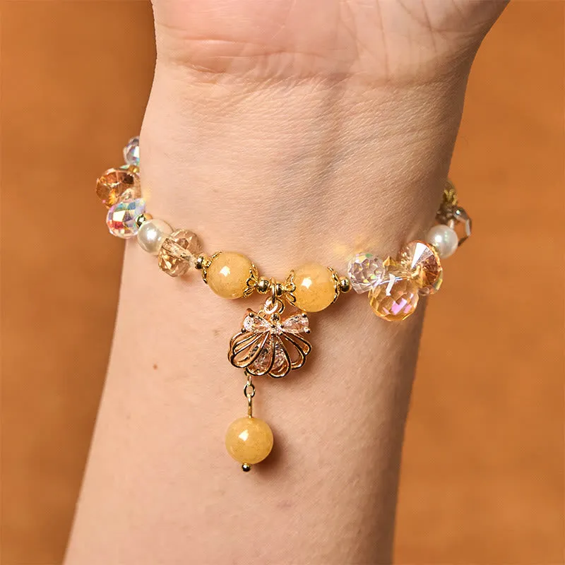 Buddha Stones Natural Amethyst Citrine Pearl Shell Peace Bracelet