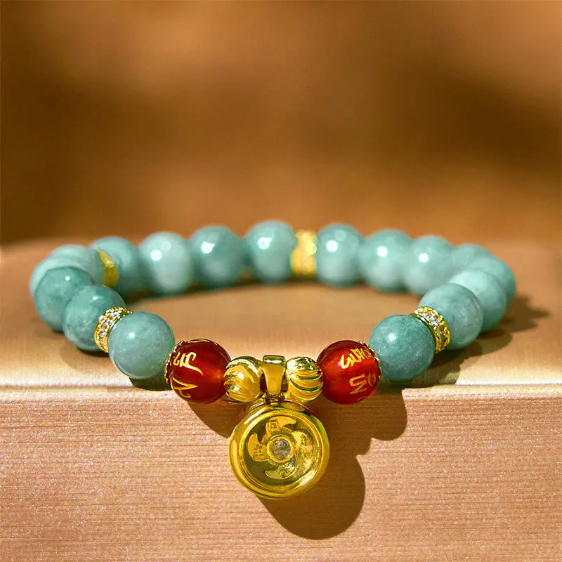 Buddha Stones Natural Green Jade Om Mani Padme Hum Cyclone Charm Luck Bracelet
