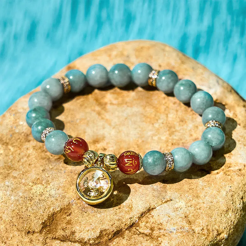 Buddha Stones Natural Green Jade Om Mani Padme Hum Cyclone Charm Luck Bracelet