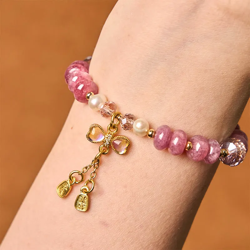 Buddha Stones Natural Rose Quartz Bow Peace Buckle Loving Energy Bracelet