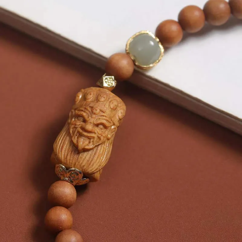 Buddha Stones Tibetan Zakiram Goddess Of  Wealth Hetian Jade Sandalwood Prosperity Bracelet