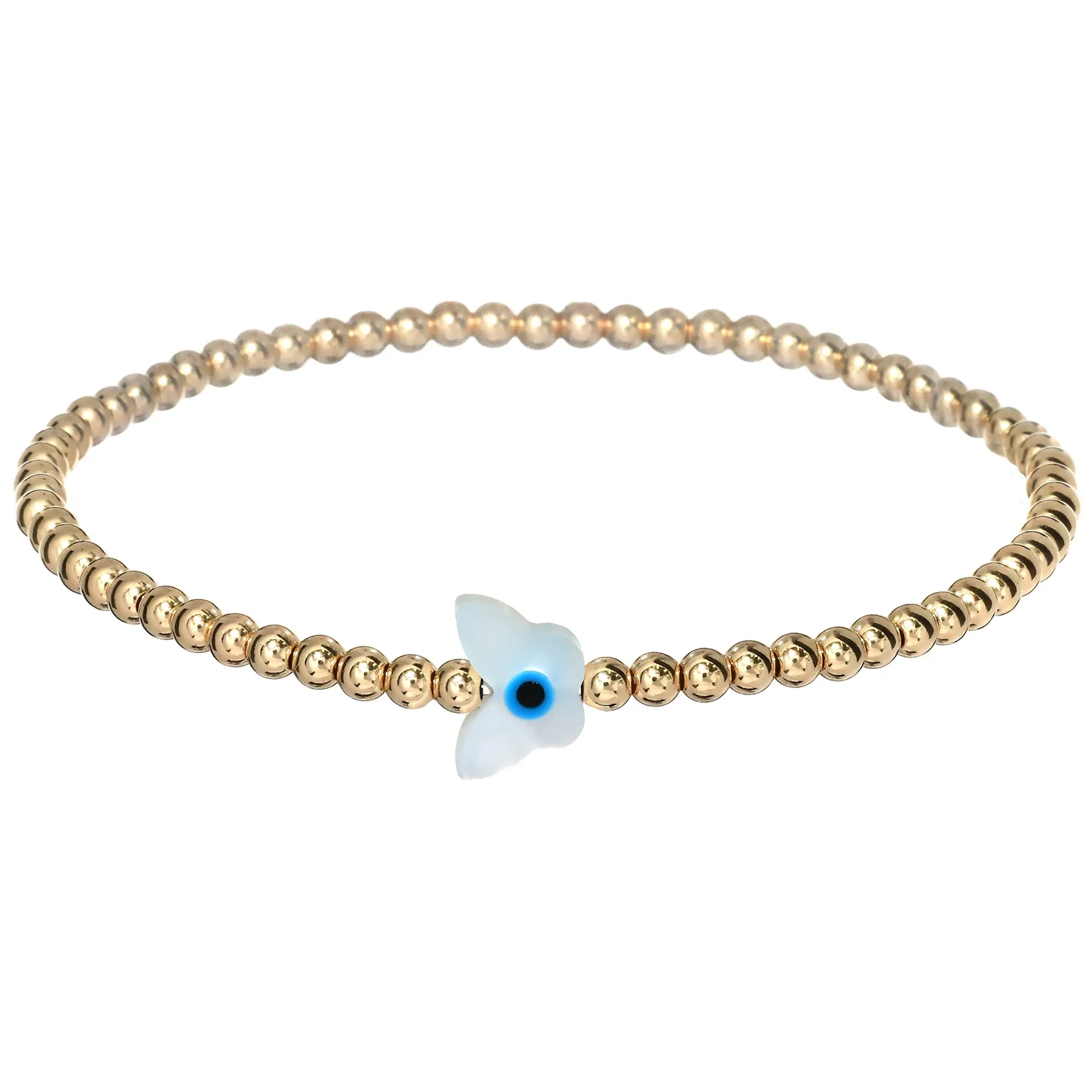 BUTTERFLY EVIL EYE MOP | Opal Charm and 14K Gold Filled Beads Bracelet